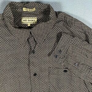 M.E. Sport Mens L Brown Geometric Square Print Rayon Button Down Shirt